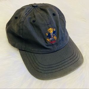 Polo Ralph Lauren Vintage Bear Suit Tie Gray Hat Made In USA Adult Adjustable